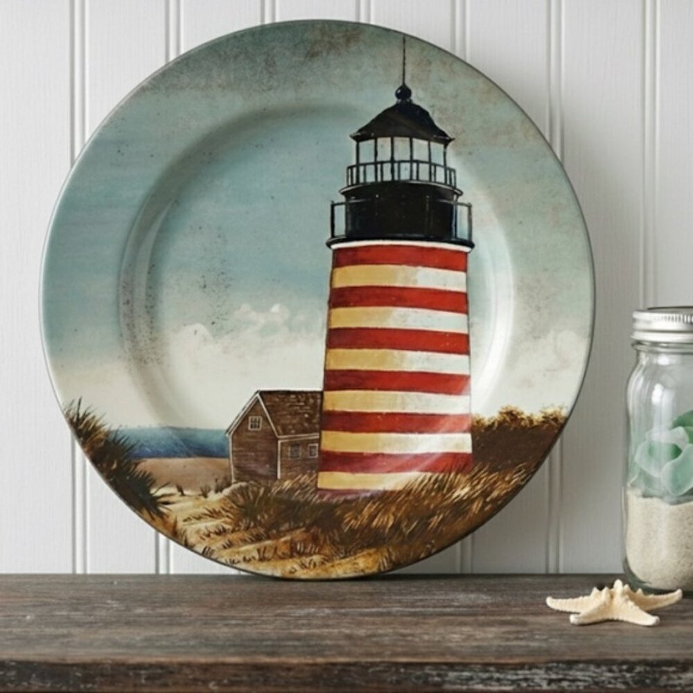 David Carter Brown Plate “By The Sea” Nautical Lighthouse Coastal Sakura 8 1/8”